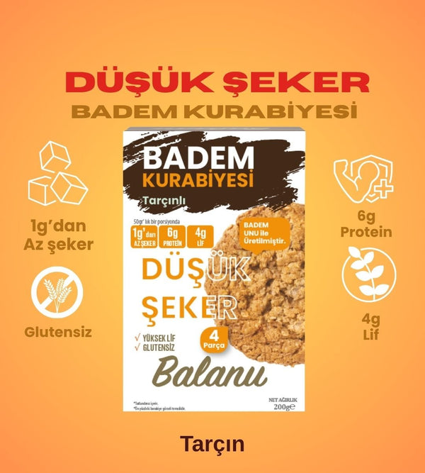 Balanu Düşük Şekerli Tarçınlı Badem Kurabiyesi 200gr - Balanu