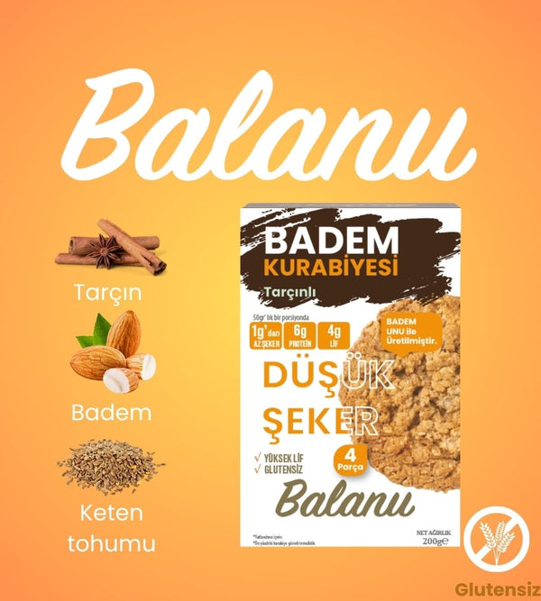 Balanu Düşük Şekerli Tarçınlı Badem Kurabiyesi 200gr - Balanu