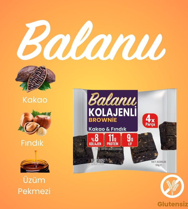 Balanu Kolajen Kakao & Fındık Brownie 50gr - Balanu