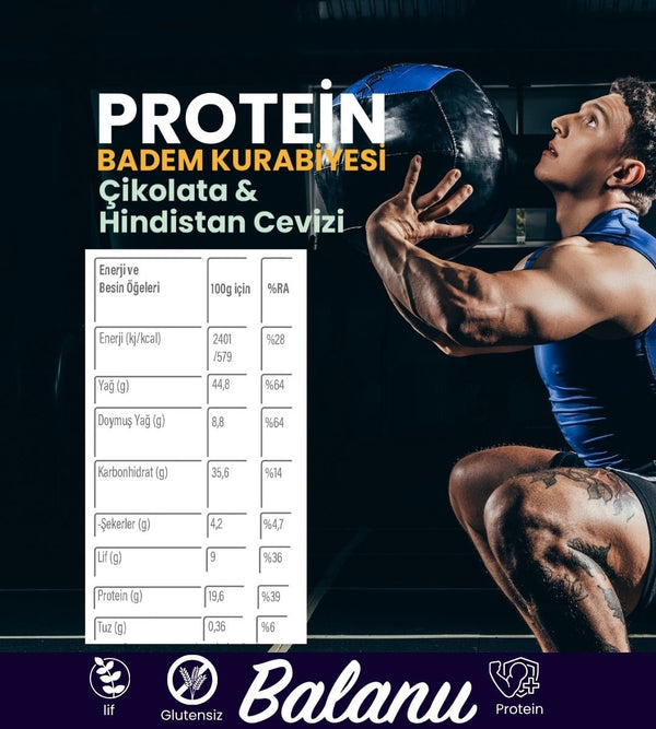 Balanu Protein Çikolata & Hindistan Cevizi Badem Kurabiyesi 60gr - Balanu