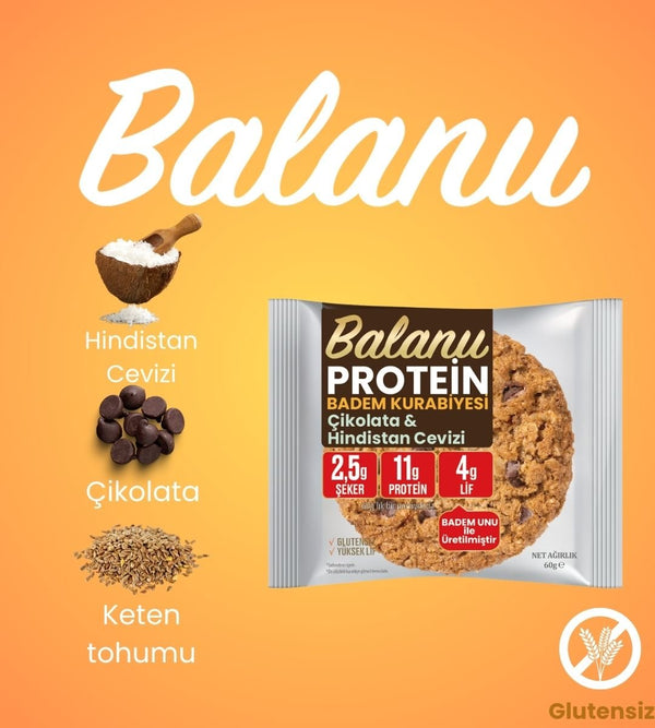 Balanu Protein Çikolata & Hindistan Cevizi Badem Kurabiyesi 60gr - Balanu