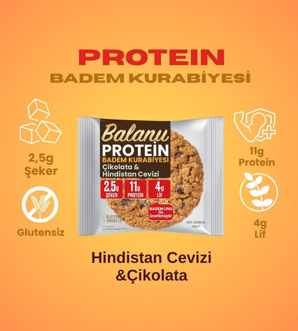 Balanu Protein Çikolata & Hindistan Cevizi Badem Kurabiyesi 60gr - Balanu
