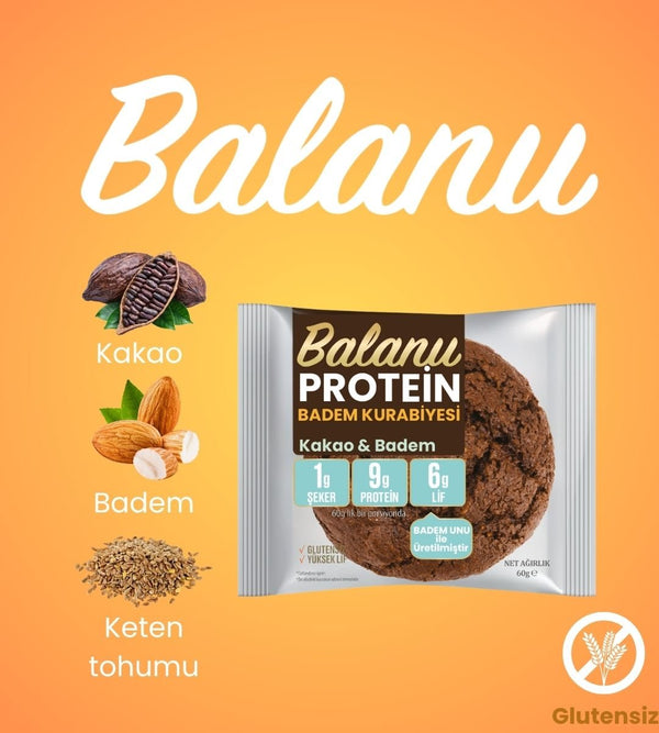 Balanu Proteinli Kakaolu Badem Kurabiyesi 60gr - Balanu