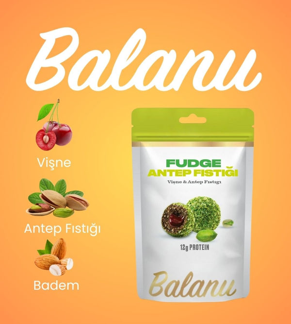 Fudge Antep Fıstığı Kaplı Vişneli Meyve Topları 110gr - Balanu