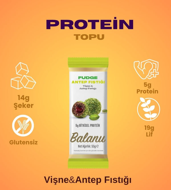 Fudge Antep Fıstığı Kaplı Vişneli Meyve Topları 55g x 6 Adet - Balanu