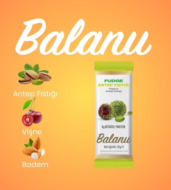 Fudge Antep Fıstığı Kaplı Vişneli Meyve Topları 55g x 6 Adet - Balanu