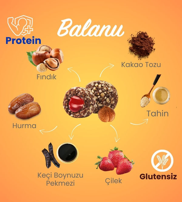 Fudge Fındık Kaplı Çilekli & Bademli Meyve Topları 110gr - Balanu