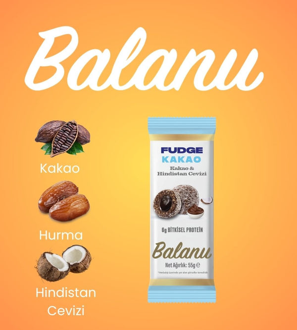Fudge Hindistan Cevizi Kaplı Kakaolu Meyve Topları 55g x 6 Adet - Balanu