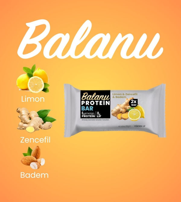 Limonlu & Zencefilli Hurmalı Protein Bar 55gr 2xBar - Balanu