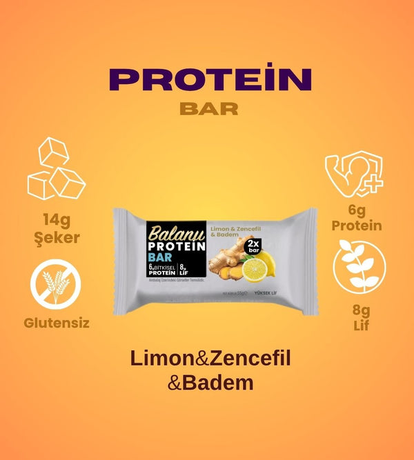 Limonlu & Zencefilli Hurmalı Protein Bar 55gr 2xBar - Balanu