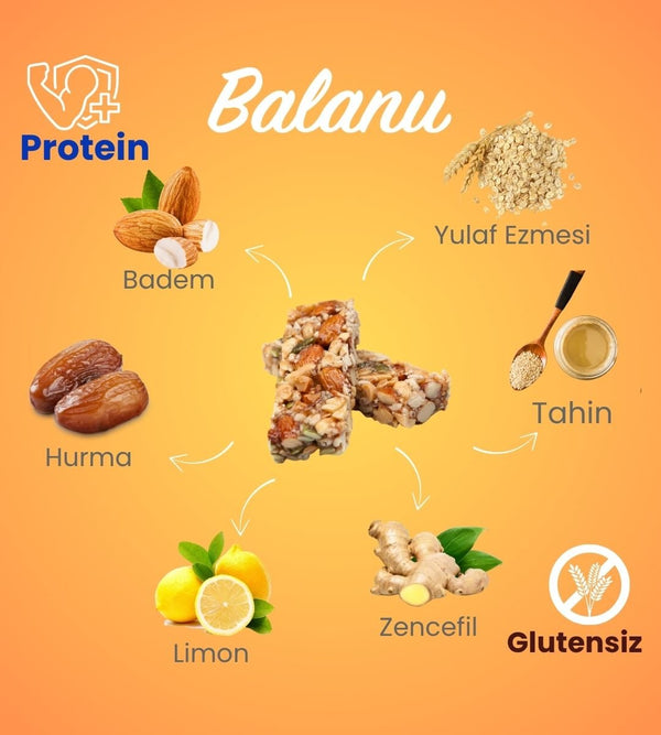 Limonlu & Zencefilli Hurmalı Protein Bar 55gr 2xBar - Balanu