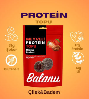 Meyveli Çilekli & Bademli Protein Topları 110gr - Balanu