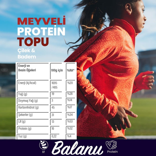 Meyveli Çilekli & Bademli Protein Topları 55gr x 6 Adet - Balanu