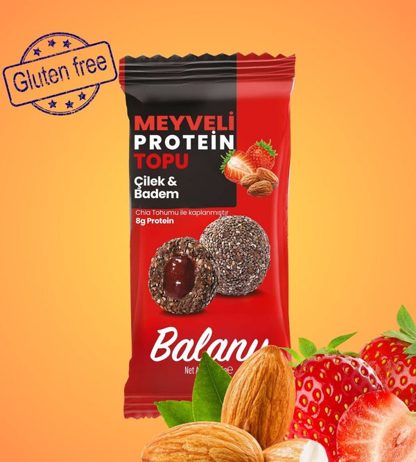 Meyveli Çilekli & Bademli Protein Topları 55gr x 6 Adet - Balanu