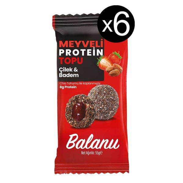 Meyveli Çilekli & Bademli Protein Topları 55gr x 6 Adet - Balanu