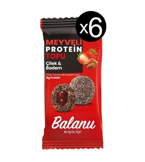 Meyveli Çilekli & Bademli Protein Topları 55gr x 6 Adet - Balanu