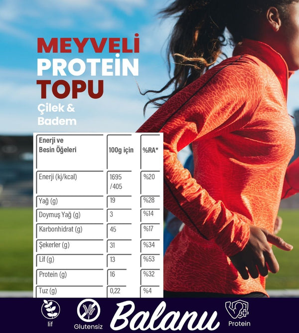 Meyveli Çilekli & Bademli Protein Topları 55gr x 6 Adet - Balanu