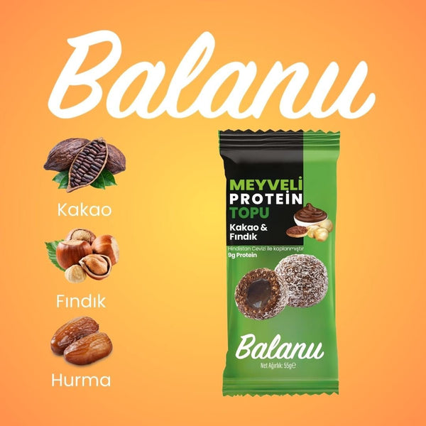 Meyveli Kakaolu & Fındıklı Protein Topları 55gr x 6 Adet - Balanu