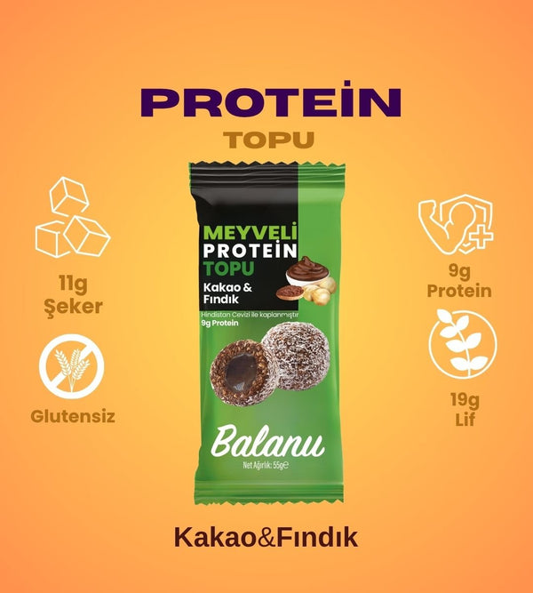 Meyveli Kakaolu & Fındıklı Protein Topları 55gr x 6 Adet - Balanu