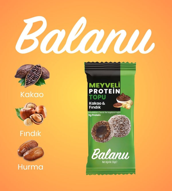 Meyveli Kakaolu & Fındıklı Protein Topları 55gr x 6 Adet - Balanu