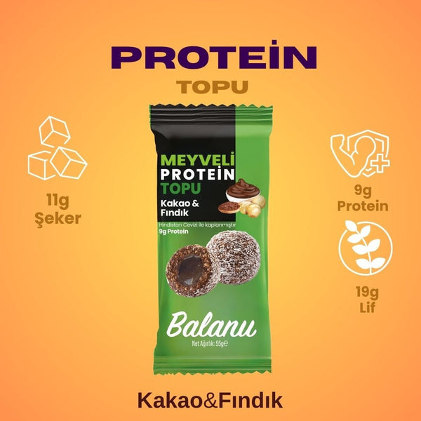Meyveli Kakaolu & Fındıklı Protein Topları 55gr x 6 Adet - Balanu