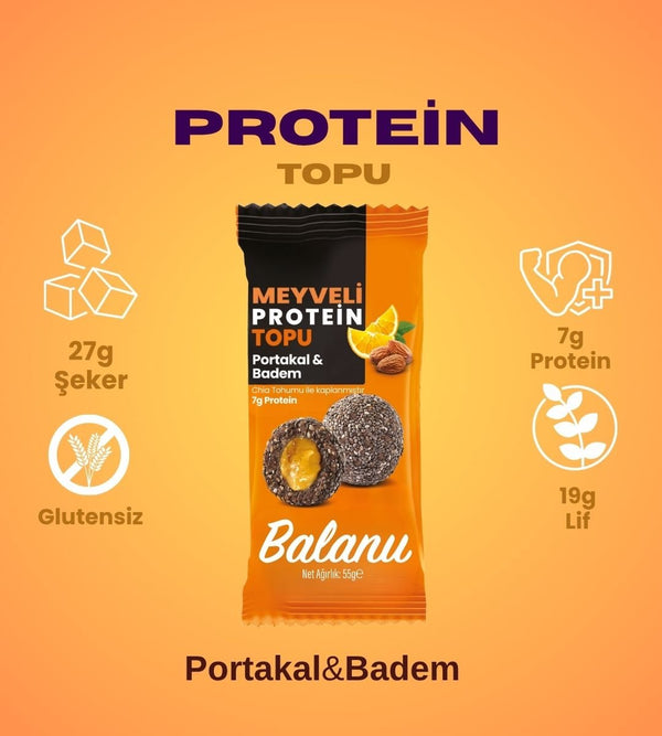 Meyveli Portakallı & Bademli Protein Topları 55gr x 6 Adet - Balanu