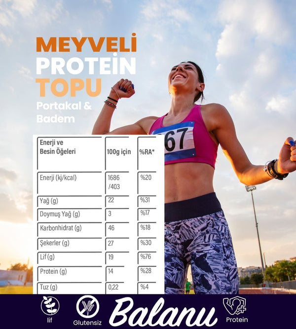 Meyveli Portakallı & Bademli Protein Topları 55gr x 6 Adet - Balanu