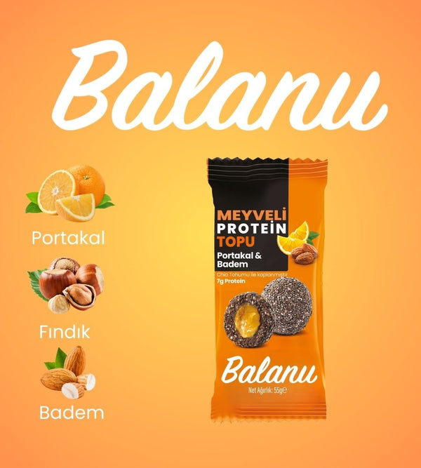 Meyveli Portakallı & Bademli Protein Topları 55gr x 6 Adet - Balanu