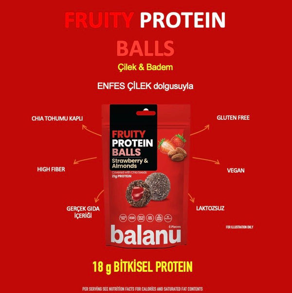 Meyveli Protein Topları Çilek Dolgulu ve Bademli 110 - Balanu