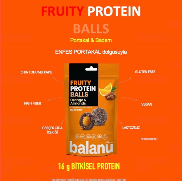 Meyveli Protein Topları Portakal Dolgulu ve Bademli 110g - Balanu