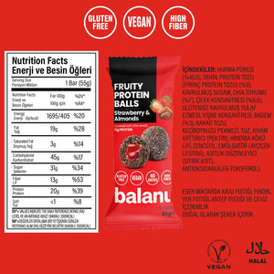 Fruity Protein Balls Çilek Dolgulu ve Bademli 55 g x 6 - Balanu