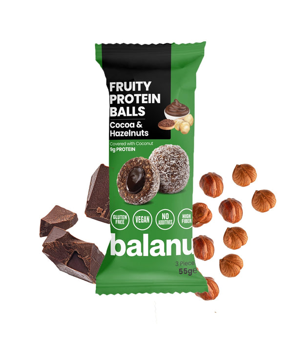 Meyveli Protein Topları Kakao Dolgulu ve Fındıklı 55 g x 6 - Balanu